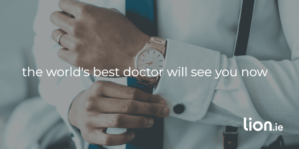 the world's best doctor will see you now text on image of a doctor wearing a gold watch
