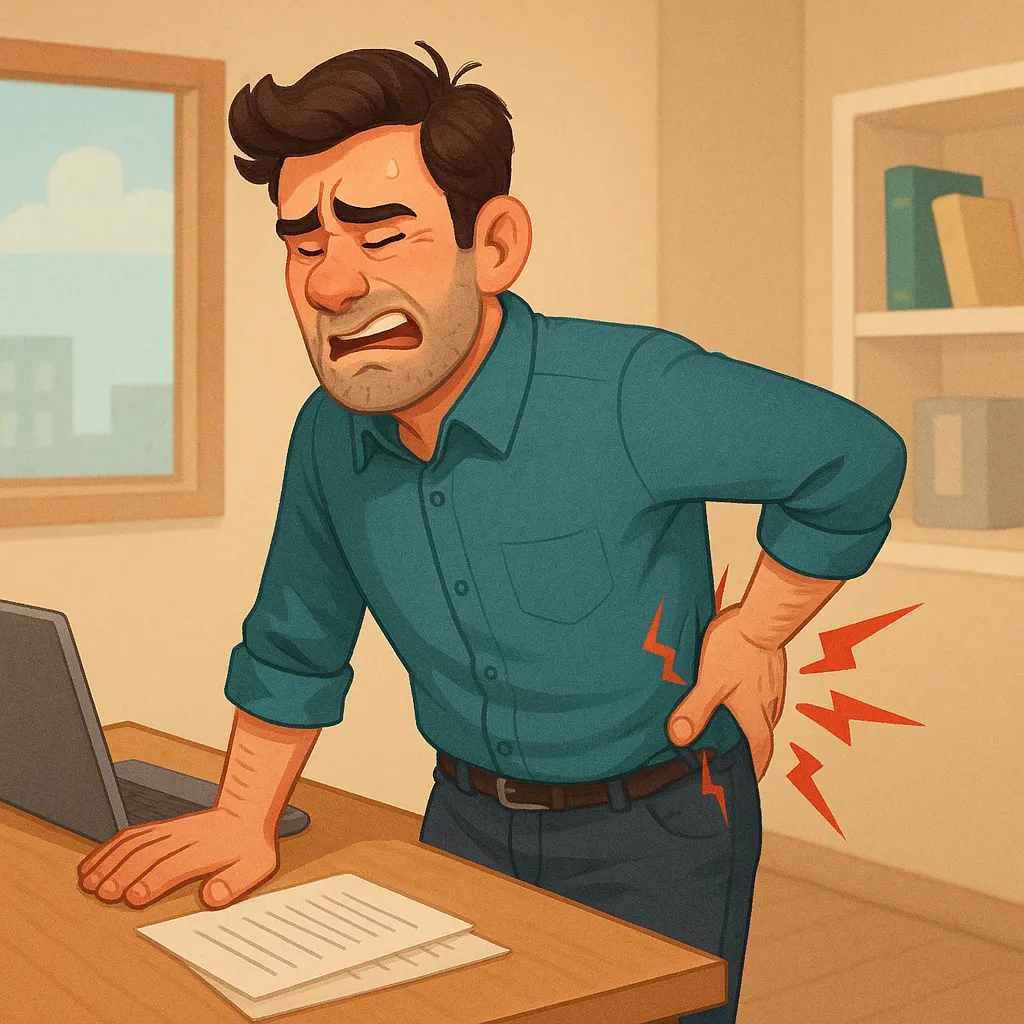 "Man holding lower back in pain. Article on back pain and life insurance by Lion.ie." 